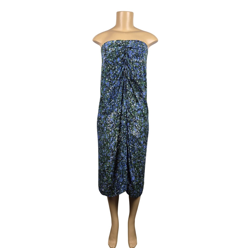 Veronica Beard Blue Green Limani Marbled Floral Strapless Ruched Midi Dress Sz 4